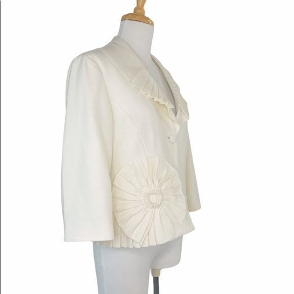 Tabitha Anthropologie Swing Jacket Pleated Flower Accent 3/4 Sleeves Womens 12 - Picture 6 of 10